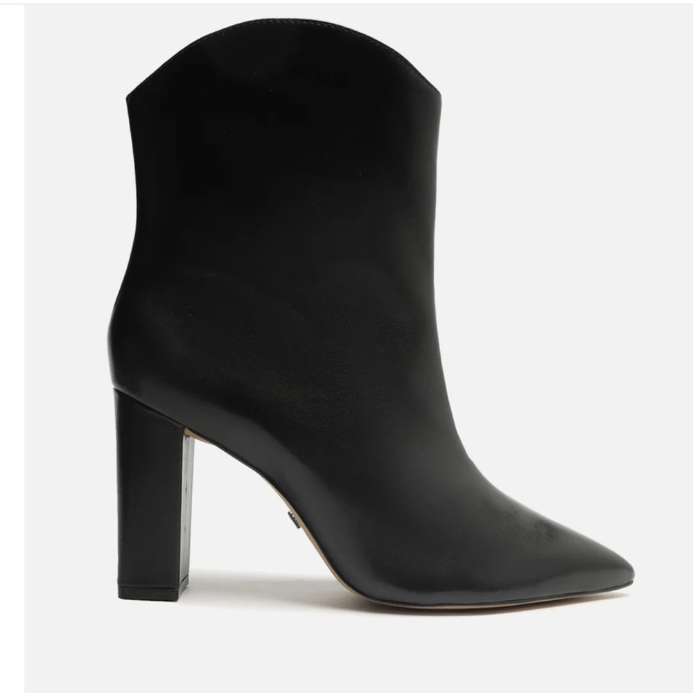Sleek Black Leather Heeled Slip-on Booties